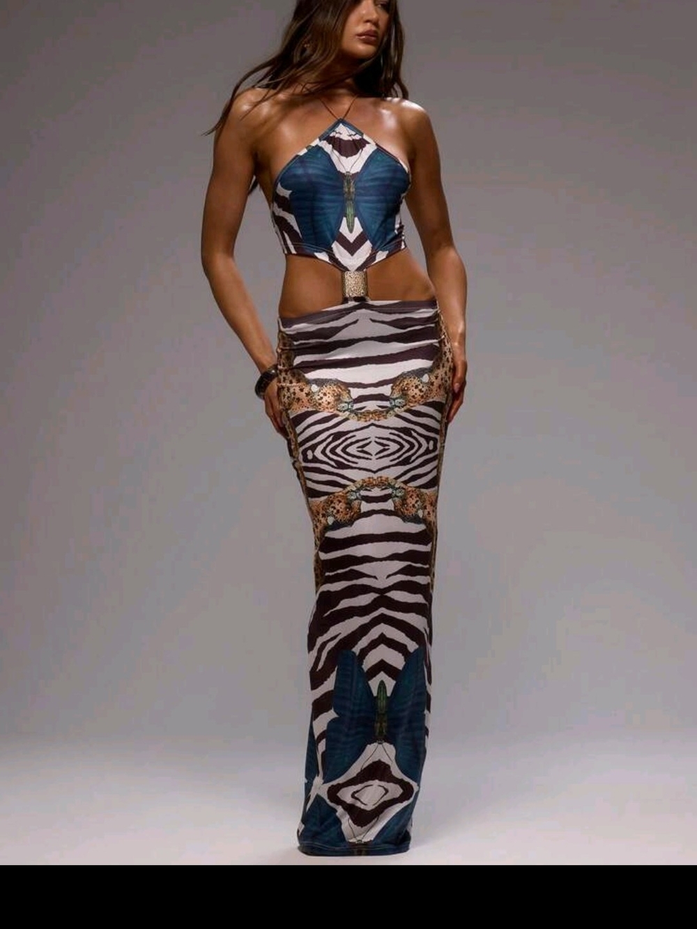 Blue Zebra-Print Maxi Skirt - Women's Printed Bodycon Skirt